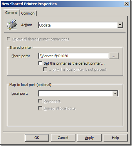 new shared printer properties