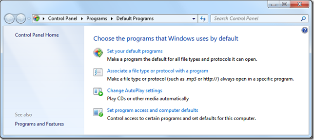 Default Programs Windows 7