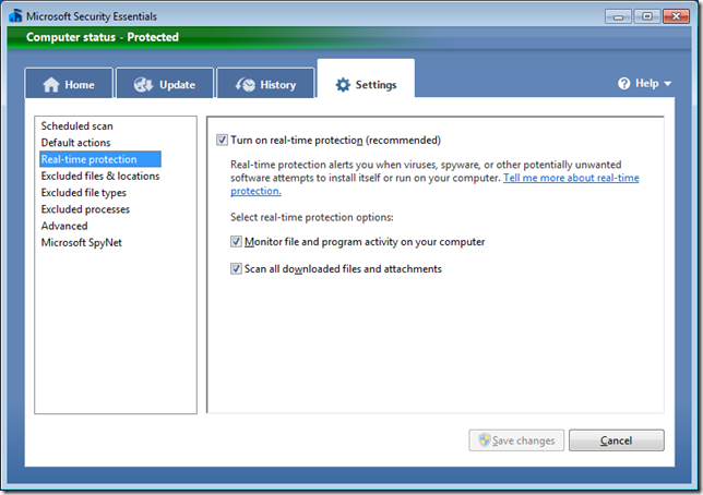 Microsoft Security Essenitals Settings Real-time protection