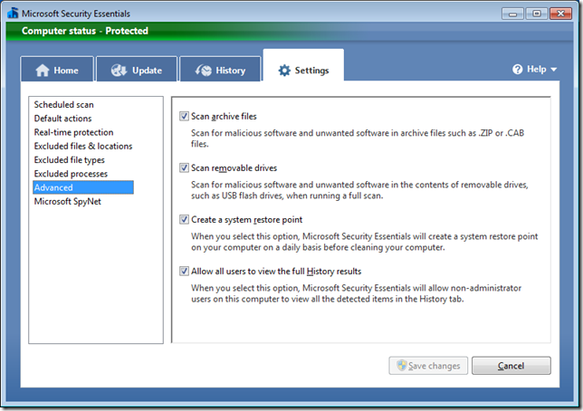 Microsoft Security Essenitals Settings Advanced