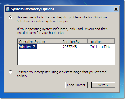 WinRE Select System Recovyer Option