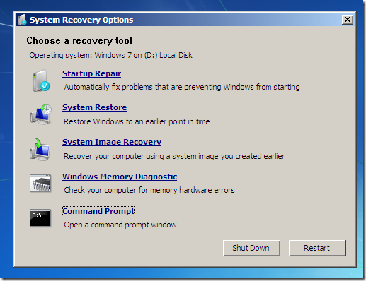 WinRE System Recovery Options