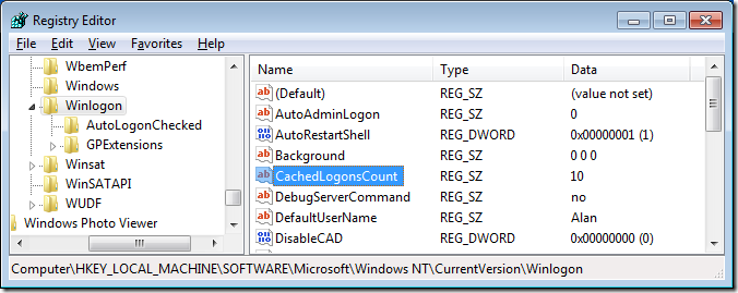 CachedLogonsCount Registry Key