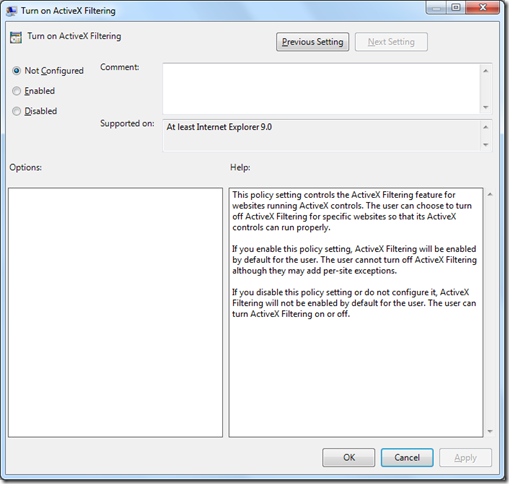 Turn on ActiveX Filtering