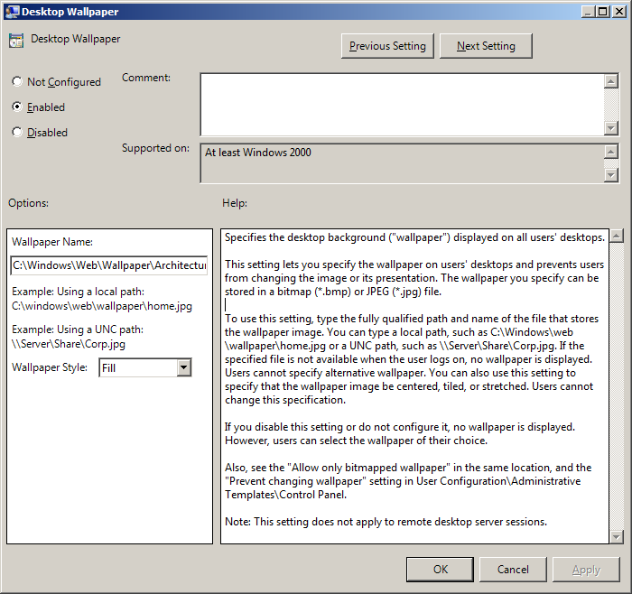 Using Group Policy to configure Desktop Wallpaper (“Background”)