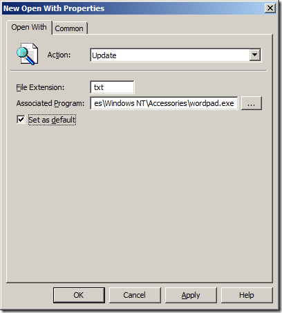 create an association in the folder options control panel exe
