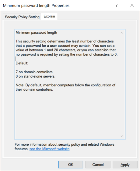 20 Character Minimum Password Length Active Directory Explain Text